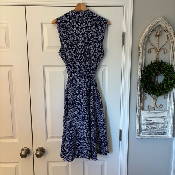 Diane Von Furstenburg Blue White Patterned Sleeveless Knee Length Dress Belt L - Picture 8 of 12